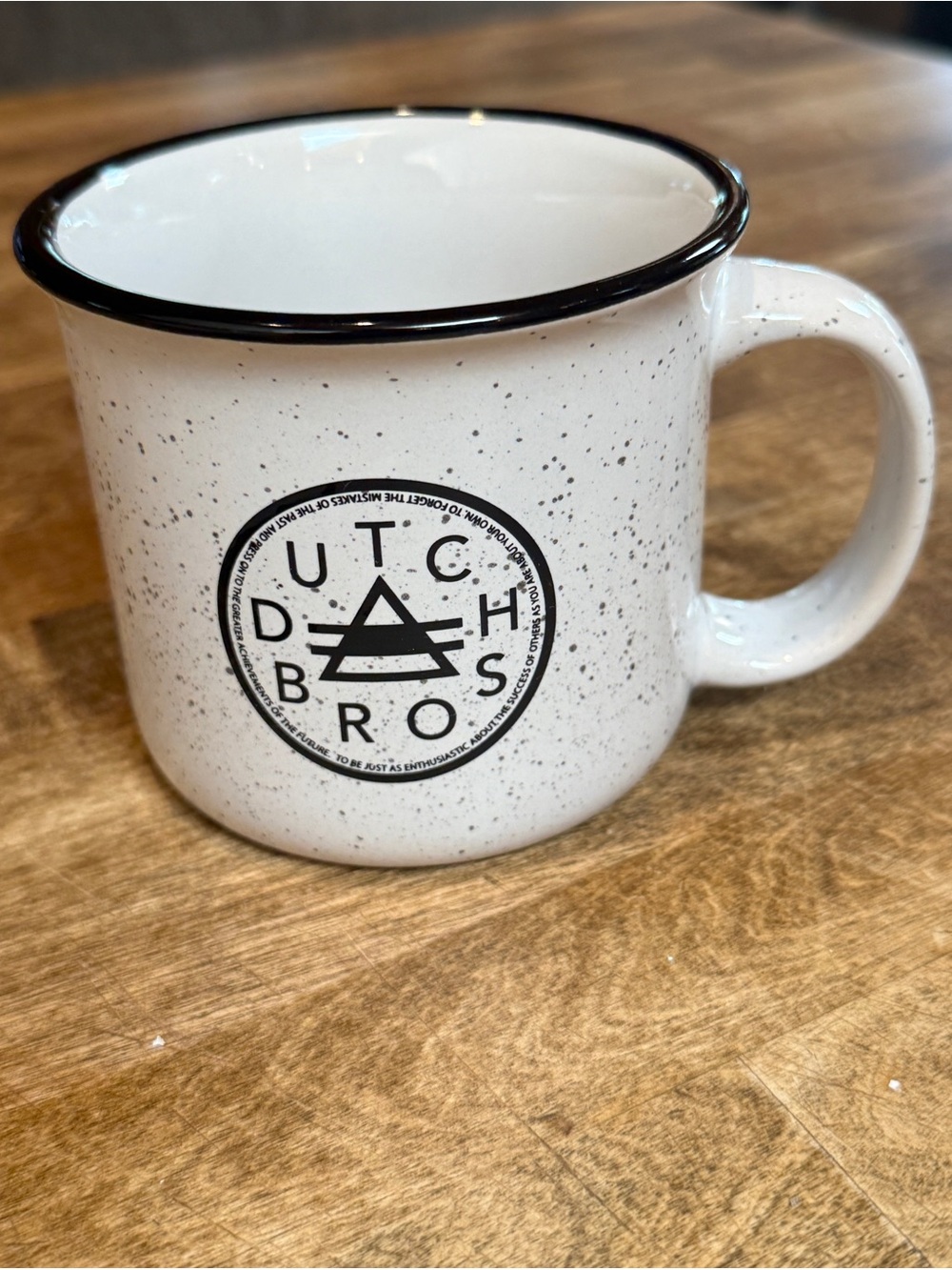 Dutch Bros White Speckled Ceramic Camp-Style Coffee Mug